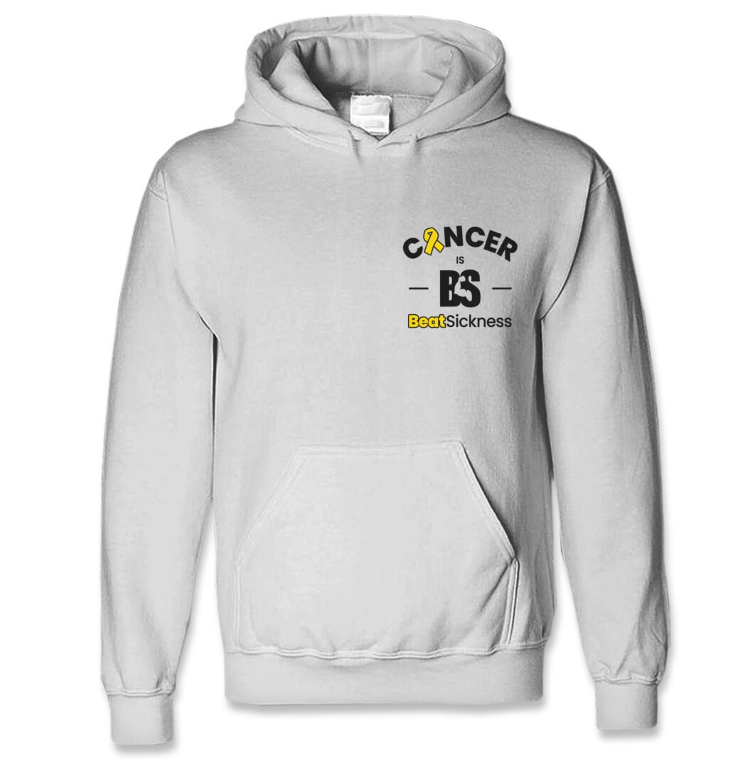 A white hoodie with the word cancer on it.