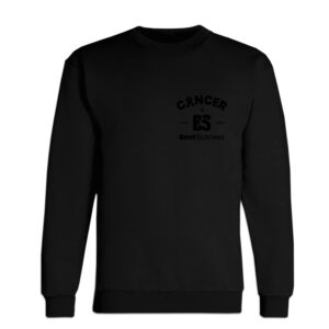 A black sweatshirt with the word cancer on it.