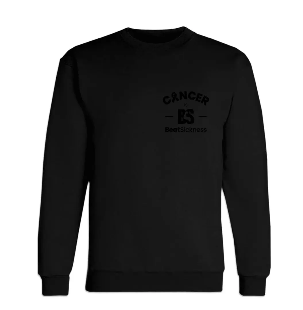 A black sweatshirt with the word cancer on it.