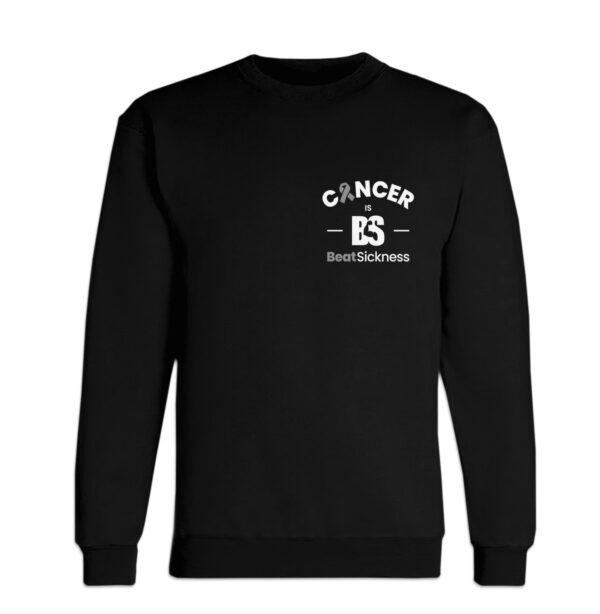 A black sweatshirt with the word cancer on it.