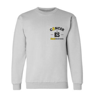 A white sweatshirt with the word cancer on it.