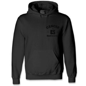 A black hoodie with the words cancer is written on it.