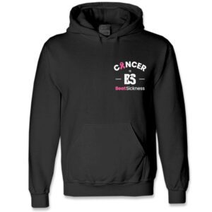 A black hooded sweatshirt with the words cancer is on it.