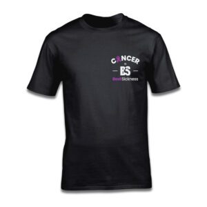 A black t-shirt with the words cancer awareness on it.