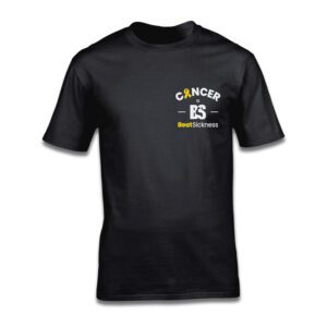A black t-shirt with the words cancer is written on it.