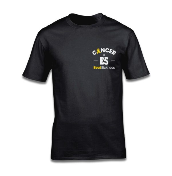 A black t-shirt with the words cancer is written on it.