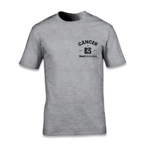 A gray t-shirt with the words " cancer survivor ".