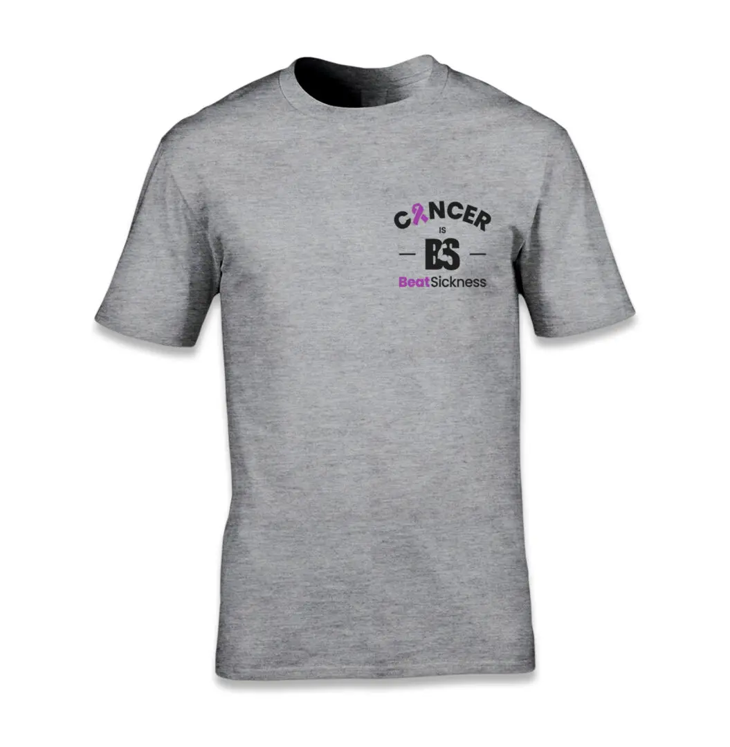 A gray t-shirt with the words cancer is not dead.