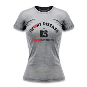 A gray t-shirt with the words " heart disease b 5 " on it.