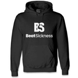 A black hoodie with the words " beatsickness ".