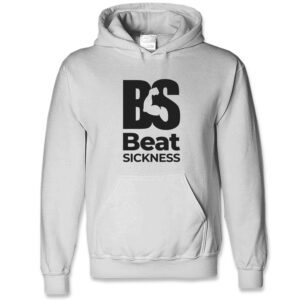 A white hoodie with the word " beat sickness ".