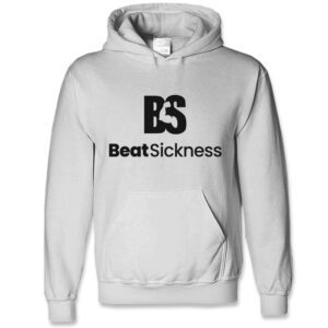 A white hoodie with the words " beatsickness ".