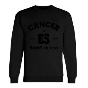 A black sweatshirt with the word cancer and a b s logo.