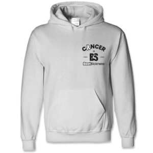 A white hoodie with the words cancer is written on it.