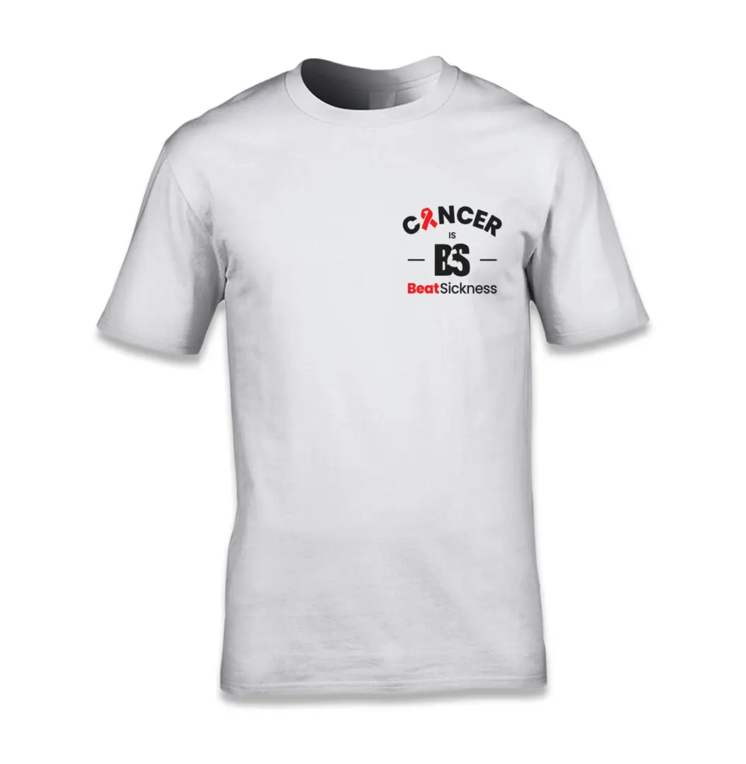 A white t-shirt with the words " cancer is not uncommon ".