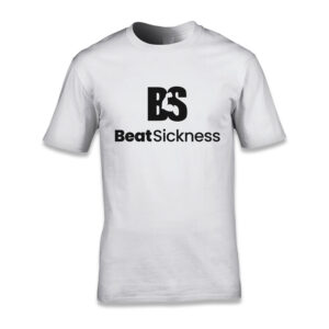 A white t-shirt with the words " beat sickness ".