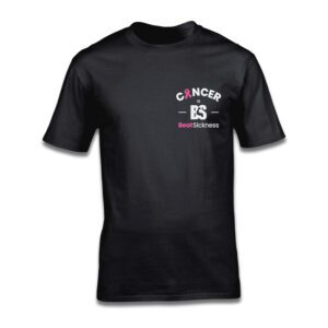 A black t-shirt with the words cancer awareness on it.
