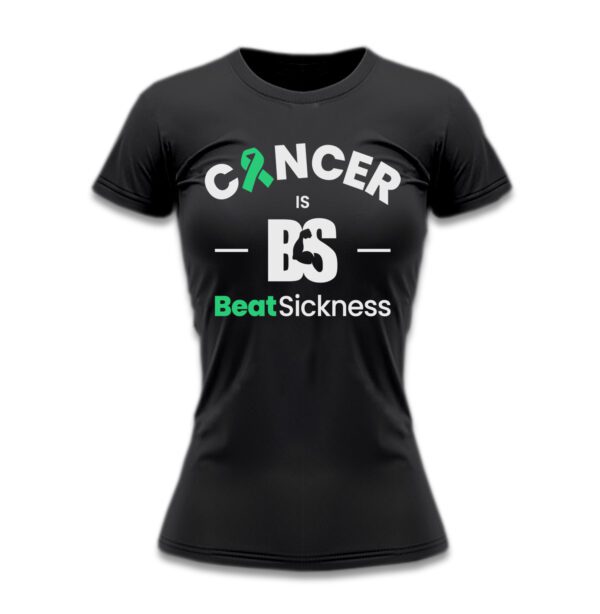 A black shirt with the words " cancer is bs " and " beatsickness ".