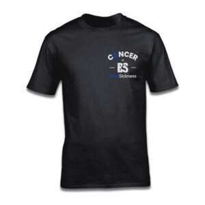 A black t-shirt with the word cancer on it.