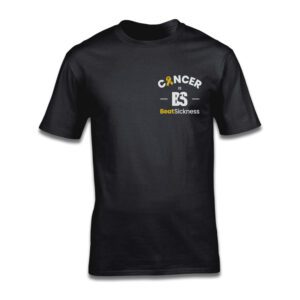 A black t-shirt with the word cancer on it.