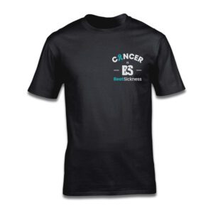 A black t-shirt with the word cancer on it.