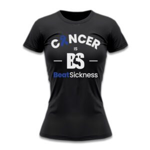 A black shirt with the words " cancer is bs ".