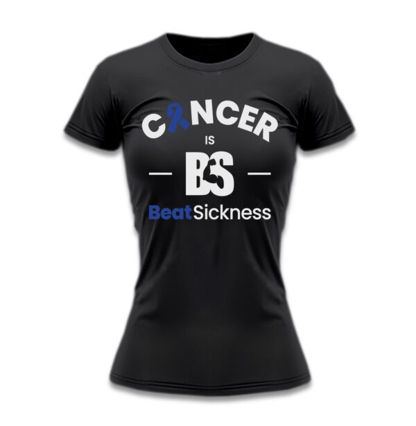 A black shirt with the words " cancer is bs ".