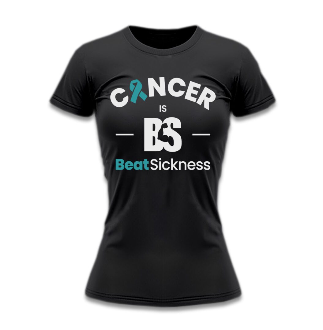 A black t-shirt with the words " cancer is bs " on it.