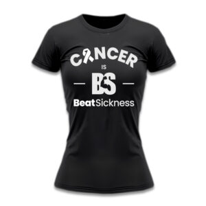 A black t-shirt with the words " cancer is bs " on it.