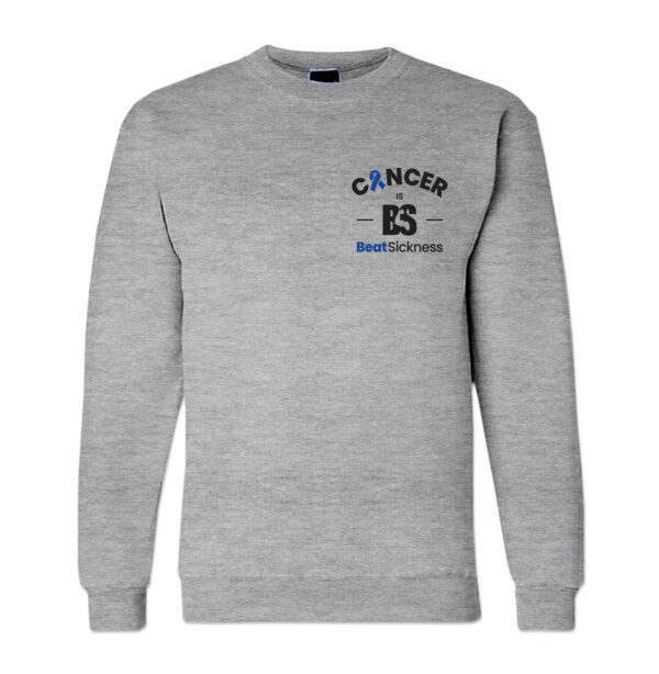 A gray sweatshirt with the word cancer on it.