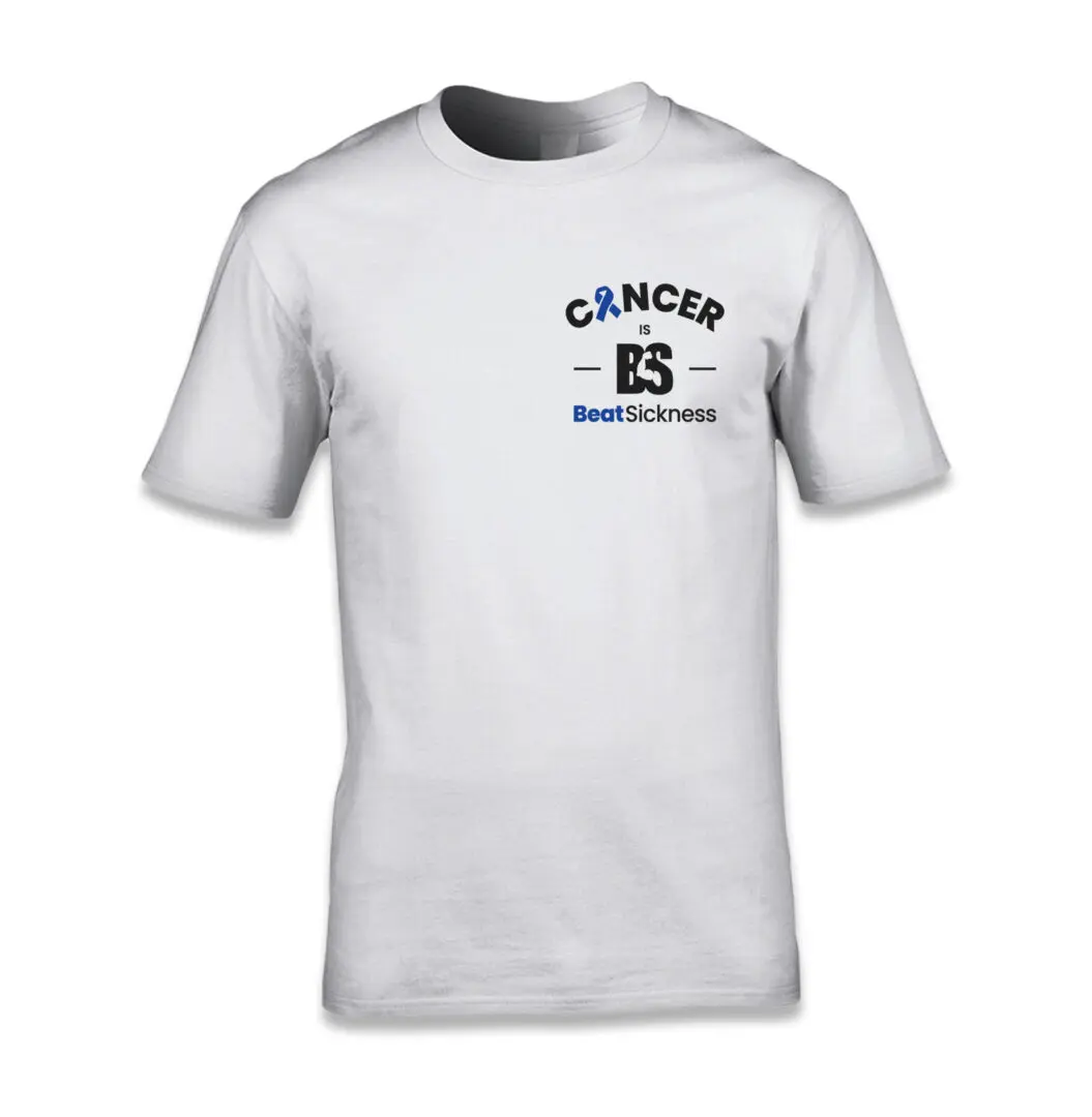 A white t-shirt with the word cancer on it.