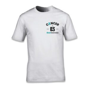 A white t-shirt with the word cancer on it.