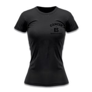 Black fitted t-shirt with a small logo on the chest.