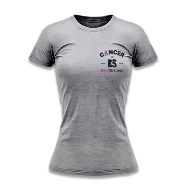 A gray t-shirt with the words " cancer survivor ".