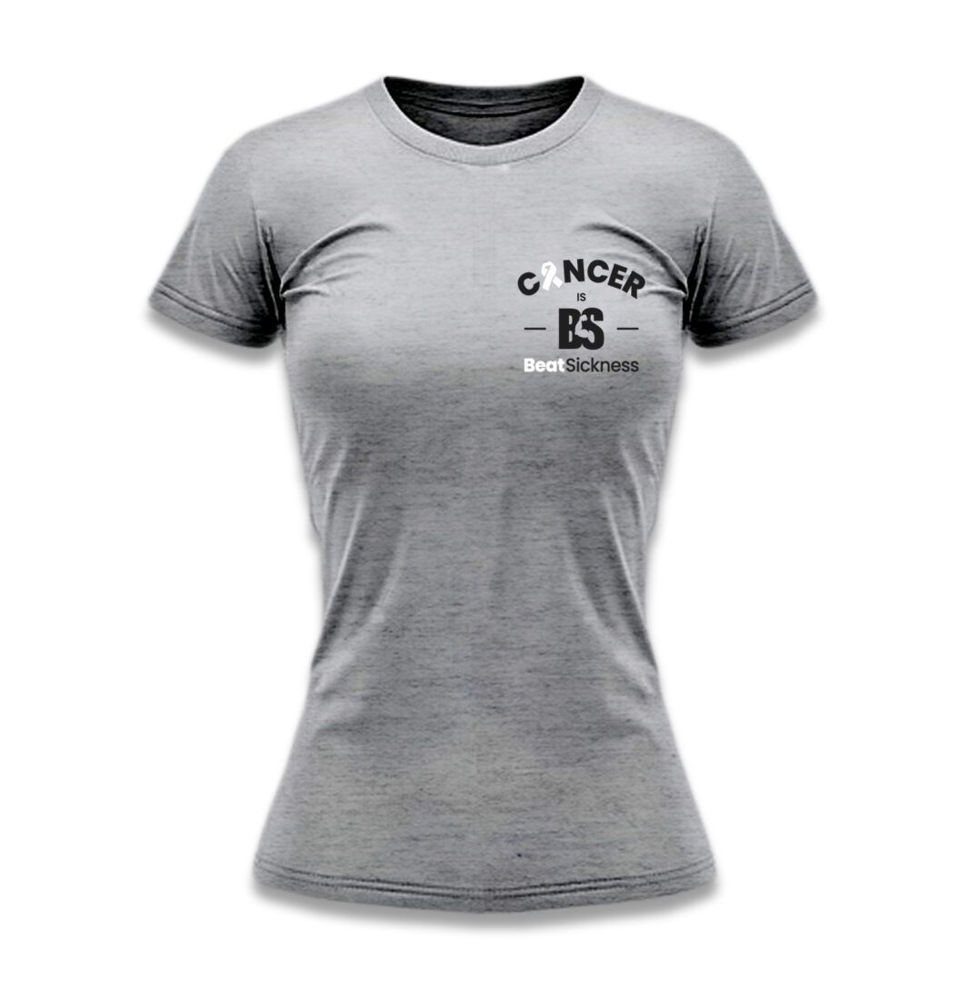 A gray t-shirt with the words cancer awareness on it.