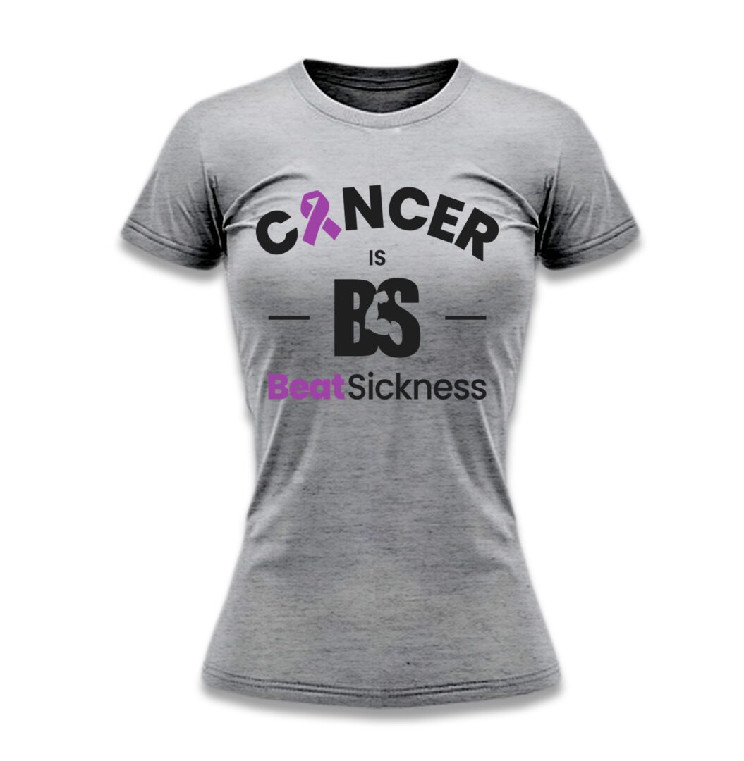 A gray t-shirt with the words " cancer is bs " and breast cancer awareness.