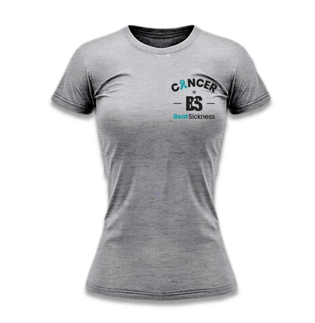 A women 's t-shirt with the word cancer on it.