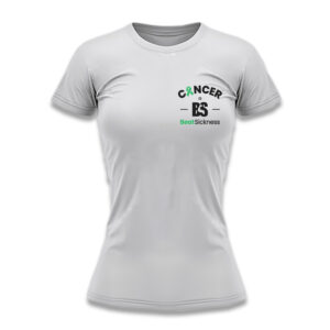 A white t-shirt with the words cancer is on it.