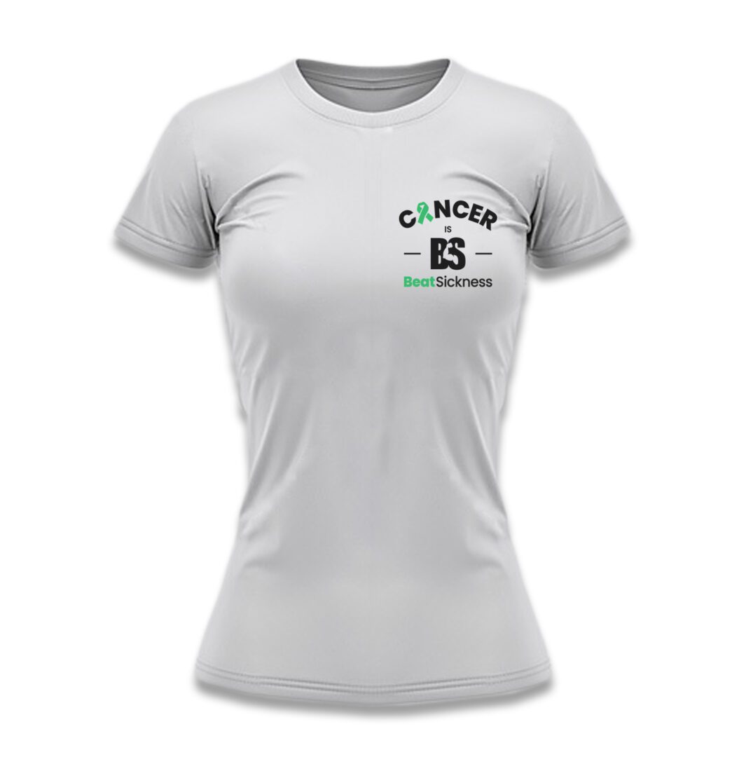 A white t-shirt with the words cancer is on it.