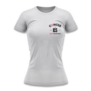 A white t-shirt with the word cancer on it.