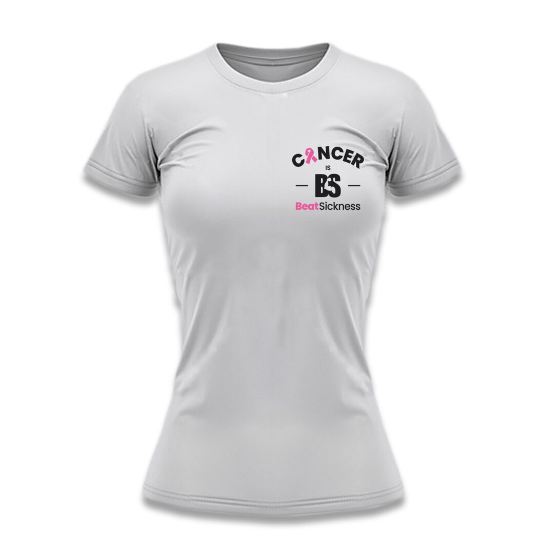 A white t-shirt with the word cancer on it.