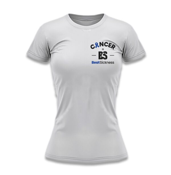 A white shirt with the word cancer on it.