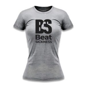 Gray T-shirt with 'BS Beat Sickness' logo in black.