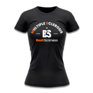 Black fitted t-shirt with 'Multiple Sclerosis BeatSickness' slogan and logo.