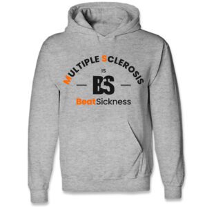 Gray hoodie with multiple sclerosis awareness design.