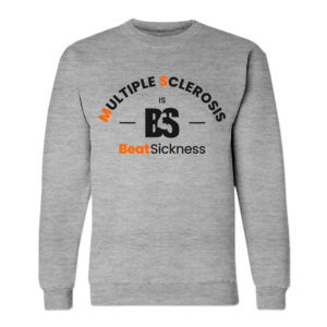 Gray sweatshirt with 'Multiple Clerous Best Sickness' text and design.