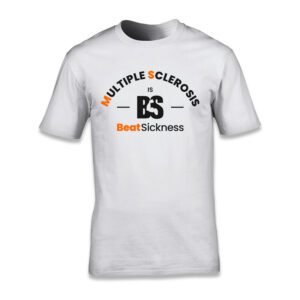 White T-shirt with Multiple Sclerosis awareness design.