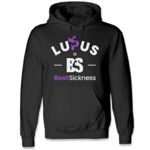Black hoodie with Lupus awareness design and words.